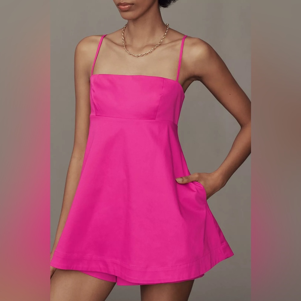 by Anthropologie NWT Square-Neck Peplum Romper Size 10 Pink Rose Pockets